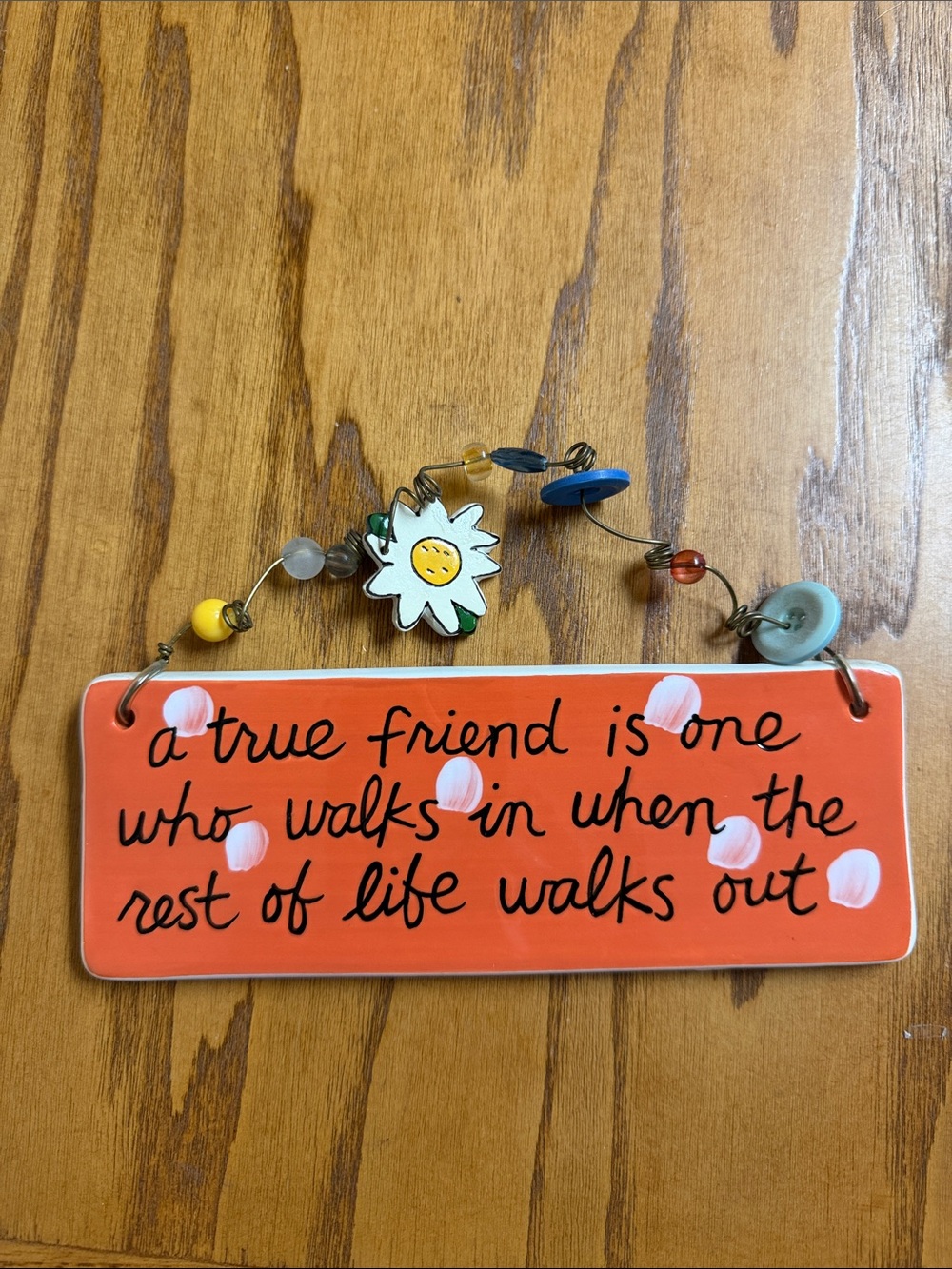 Silvestri Orange Polka-Dot Friend Quote Wall Plaque 7” wide by 4.25” tall